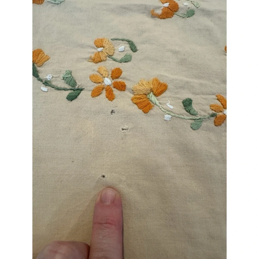 Vintage Handmade Embroidered Cotton Bedspread Coverlet 81.5x92 w/ 2 Pillowcases